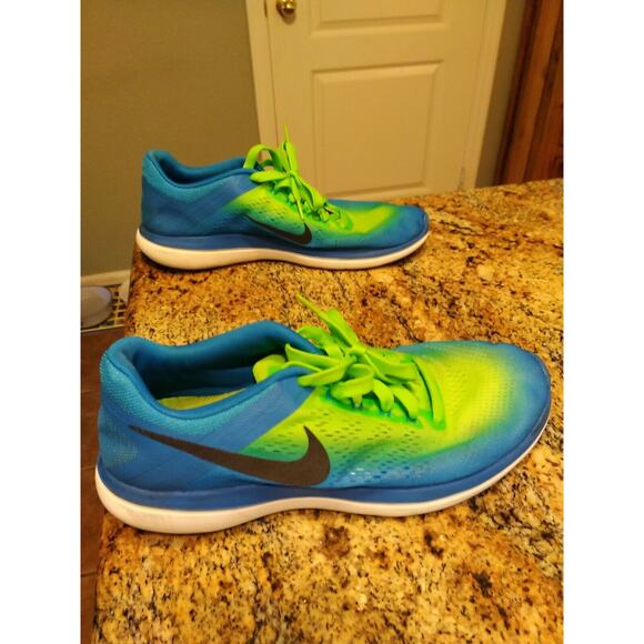 Nike Men’s 10 US Flex Run 2016 Green & Blue Neon Running Shoes Lace Up 44 EU - Picture 6 of 12